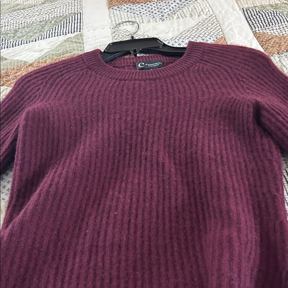 C by Bloomingdale's Cashmere Deep Burgundy Crew Neck Ribbed Sweater/Size Small - Picture 8 of 8